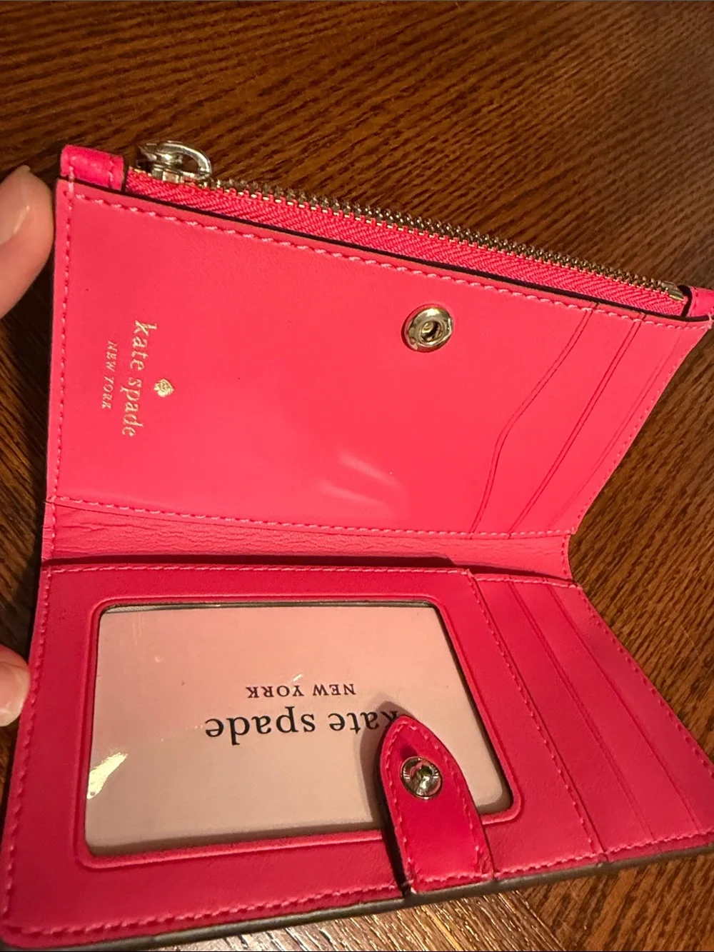 kate spade Hot Pink Pebbled Leather Zip Card Holder